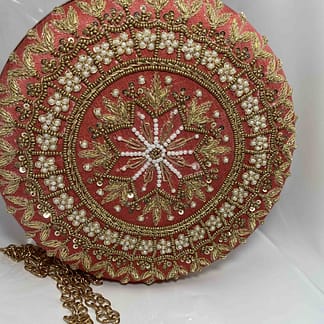Needle-handcrafted Round Box Clutch for Women/Girls for Party